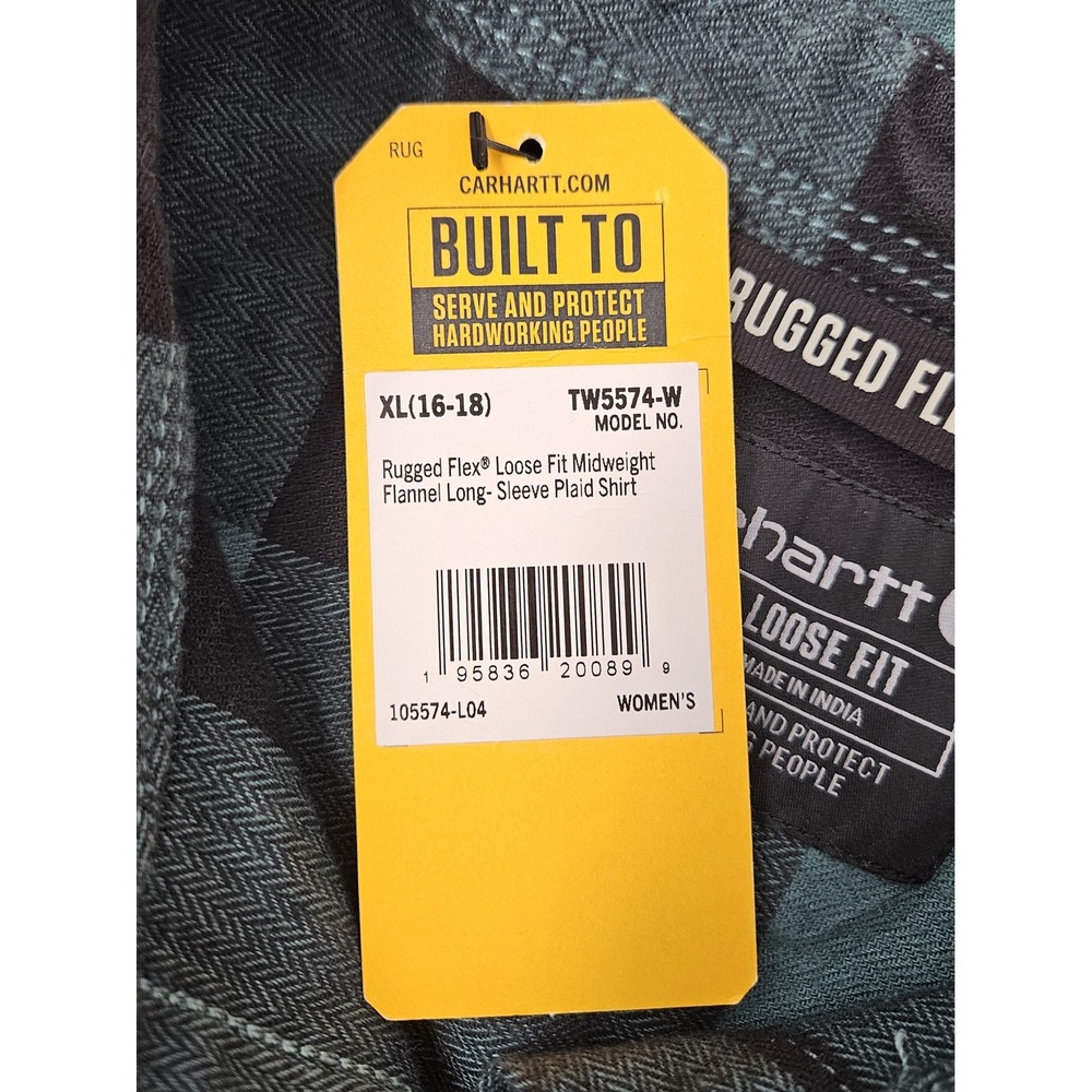 Carhartt Rugged Flex Loose Fit Midweight Flannel Shirt, Women's XL, Green, NWT! - Picture 5 of 6